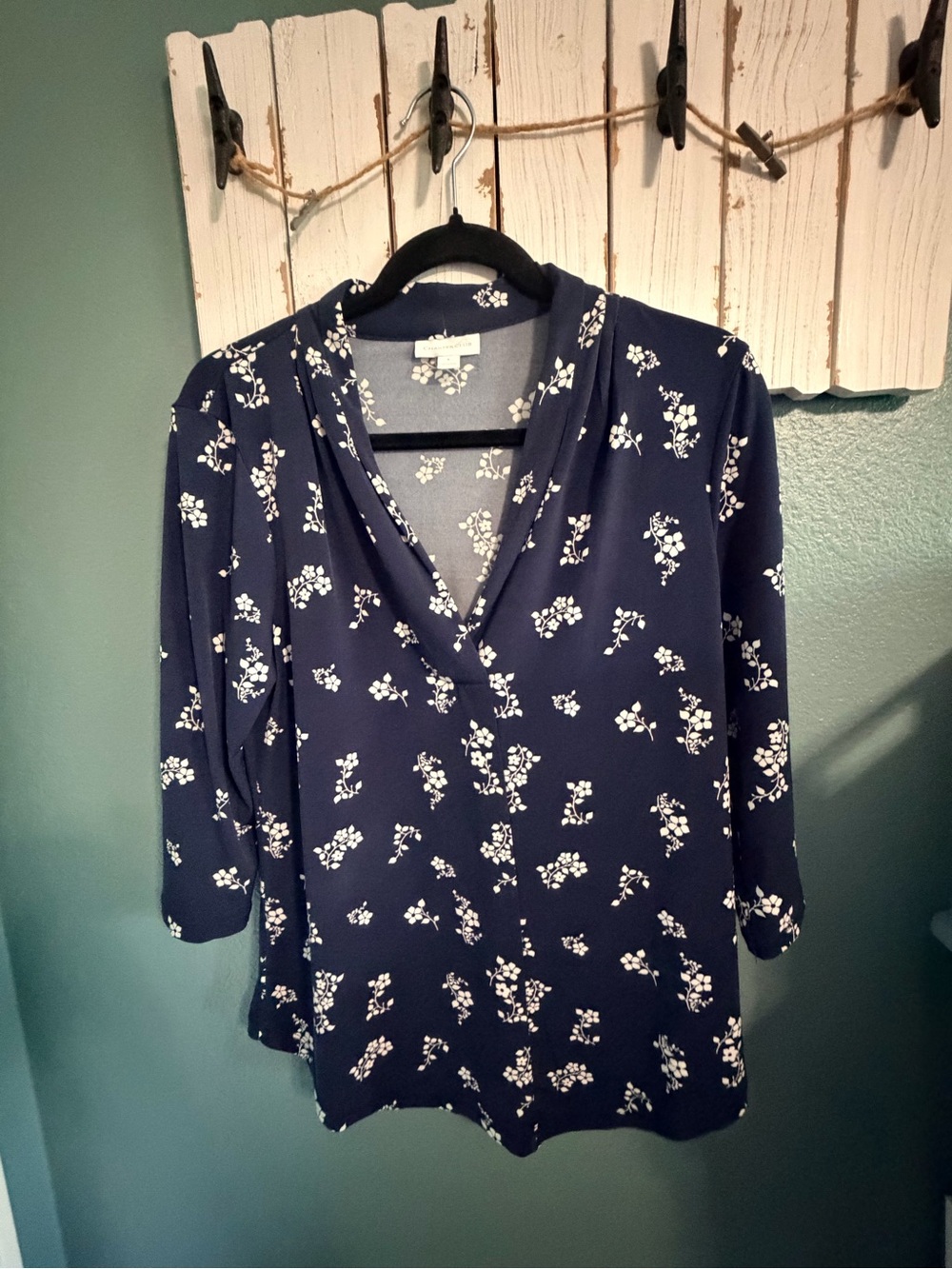 Charter Club Navy Blue Floral Blouse